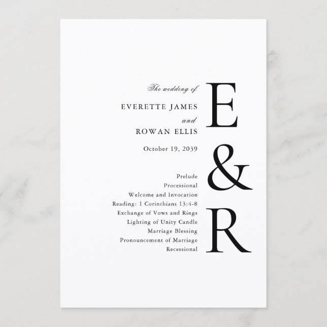 Programme Monogramme Minimaliste Moderne Gras Mariage (Devant)