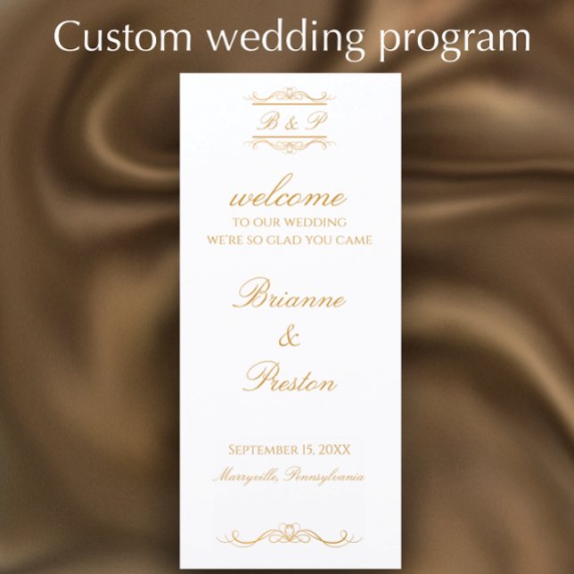 Programme Monogramme personnalisé Élégant Moderne Mariage Or (Customize this elegant monogram wedding program with your own golden script words
)