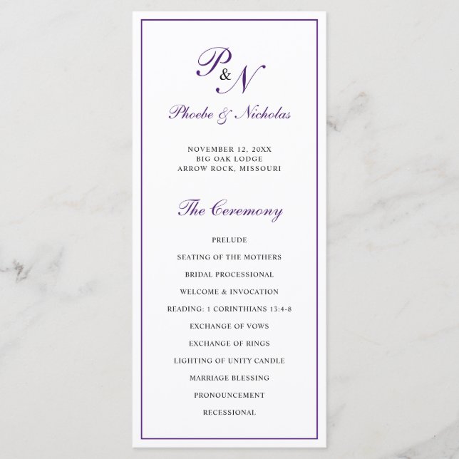 Programme Monogramme Purple Mariage formel élégant (Devant)