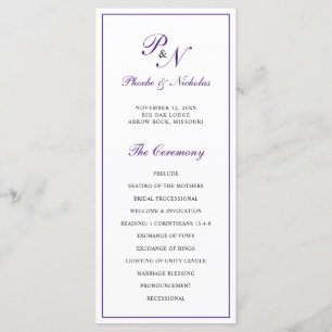 Programme Monogramme Purple Mariage formel élégant