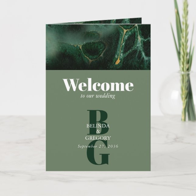 Programme Monogramme vert moderne Ordre de service (Devant)