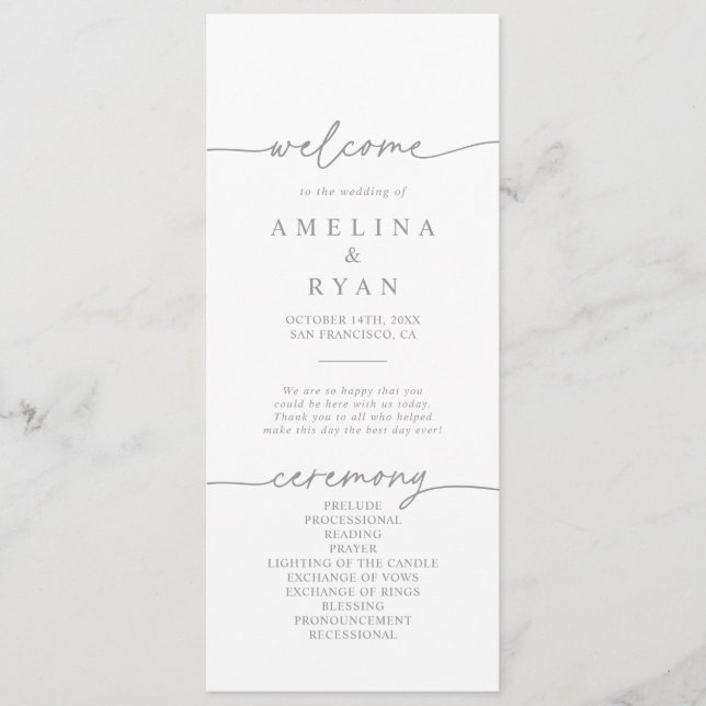 Programme Muted Gray Simple Minimalist Wedding Program (Devant)