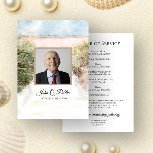 Programme Natural Beach Watercolor Funeral Service Memorial