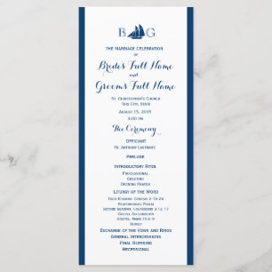 Programme Nautical Sail Boat Wedding