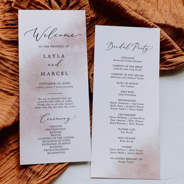 Programme Nettoyage aquarelle | Blush Wedding Program (Créateur téléchargé)