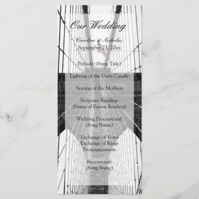 Programme New York Mariage NYC Brooklyn Bridge (Devant)