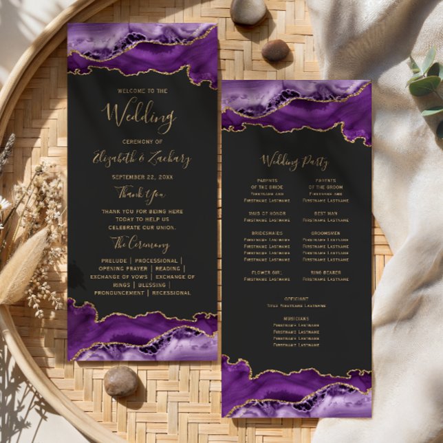 Programme Noces Mariage Sombre Écriture Fantaisiste Agate Or (Créateur téléchargé)