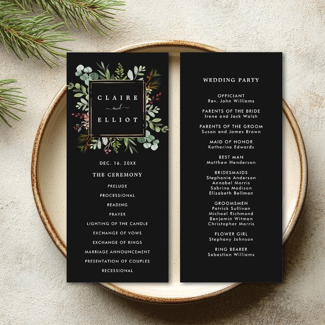 Programme Noël de verdure botanique Mariage noir (Front & Back)