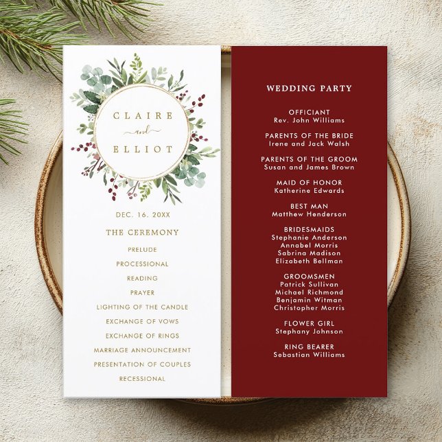 Programme Noël de verdure botanique Or Mariage (Front & Back)