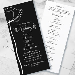 Programme Noir et blanc Gras Floral Moderne Simple Mariage
