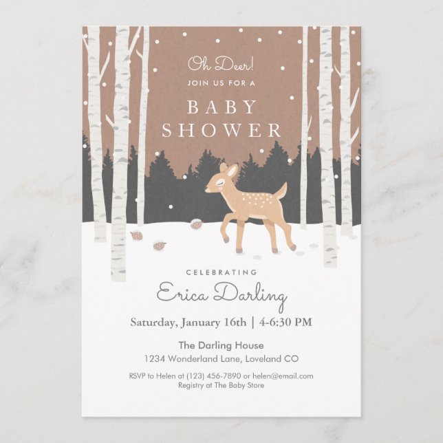 Programme Oh Deer ! Thème baby shower Woodland | brun mou (Devant)
