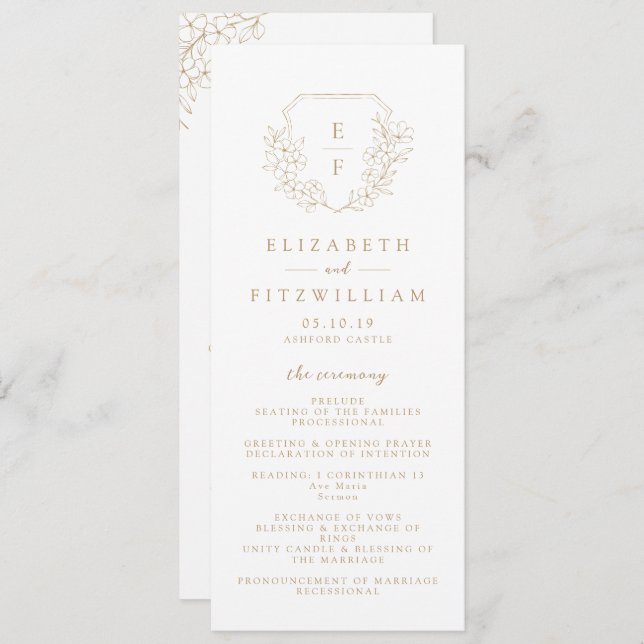 Programme Or Simple Élégant Cerisier Blossom Monogram Crest (Devant / Derrière)