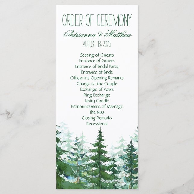 Programme Ordre de cérémonie de mariage au sapin (Devant)