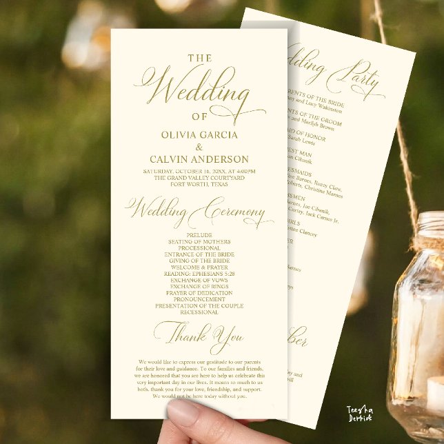 Programme Ordre de cérémonie de mariage élégant et moderne (Modern Elegant Classy Wedding Ceremony Order Program Card in yellow gold cream)