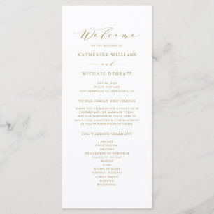 Programme Ordre de cérémonie de mariage minimaliste en or