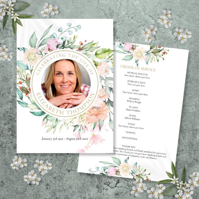 Programme Ordre de service commémoratif des funérailles flor (Floral Funeral Memorial Order Of Service Program)