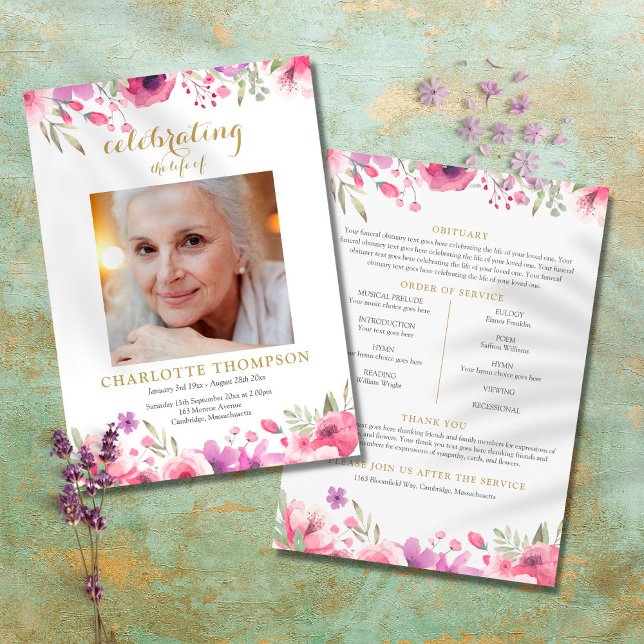 Programme Ordre de service de deuil avec photo florale (Créateur téléchargé)