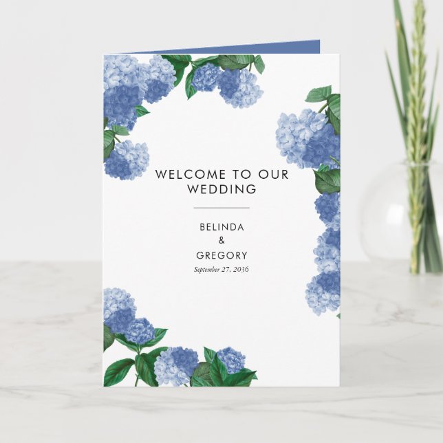 Programme Ordre de service de mariage floral Hydrangea Bleu (Devant)