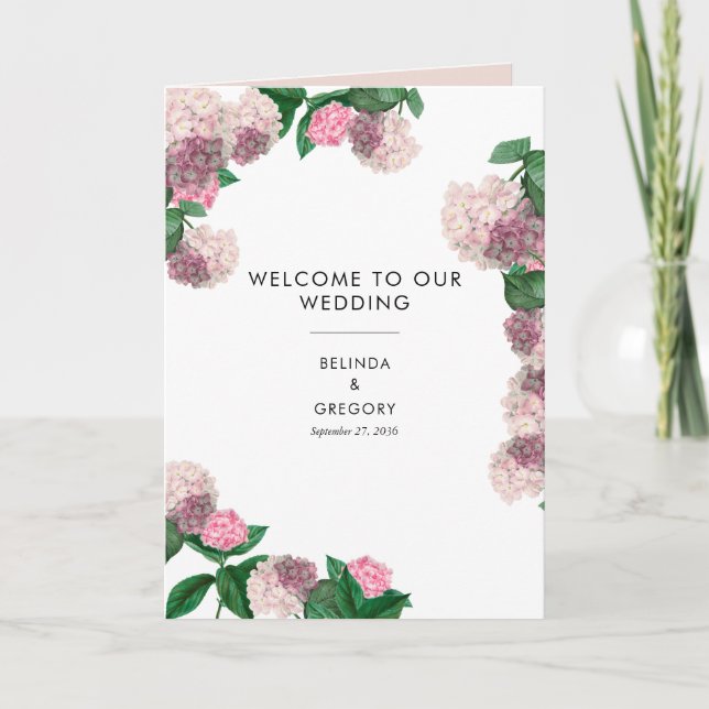 Programme Ordre de service de mariage floral Hydrangea rose (Devant)