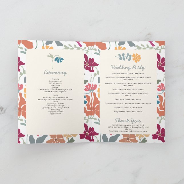 Programme Ordre de service de mariage rétro floral Boho Chic (Intérieur)