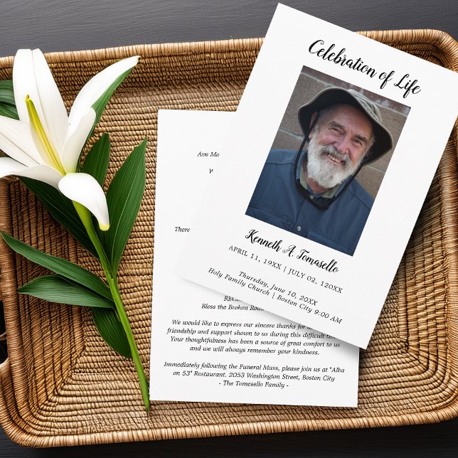 Programme Ordre de service funéraire classique Photo Flat (Classic Order Of Service Funeral Photo Flat Program)