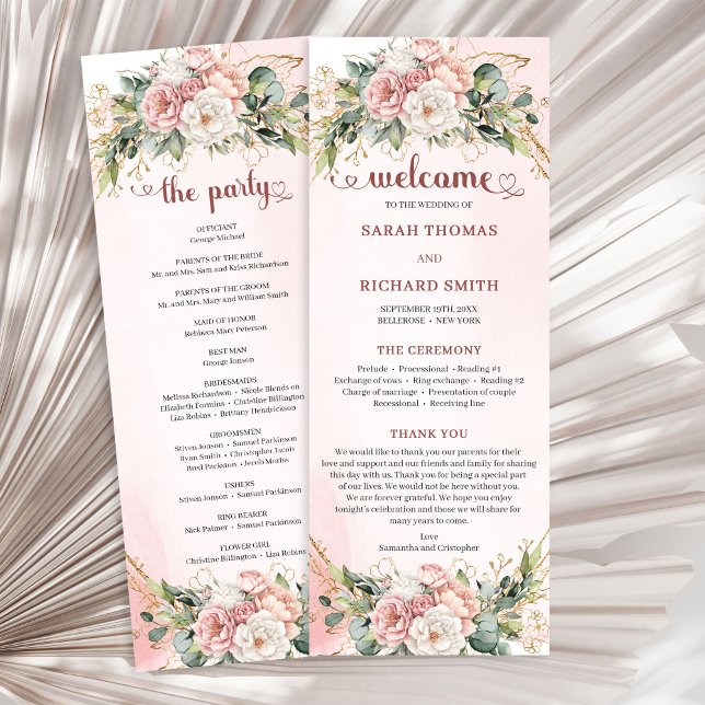 Programme Ordre du jour de mariage élégant floral Eucalyptus (Elegant Rose Gold Floral Eucalyptus Wedding Program)