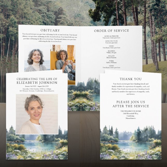 Programme Ordre du service funèbre mémorial du lac forestier (Forest Lake Funeral Memorial Order Of Service Program)