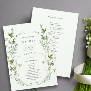 Programme Pale Green Elegant Fleur sauvage Ceremony Mariage