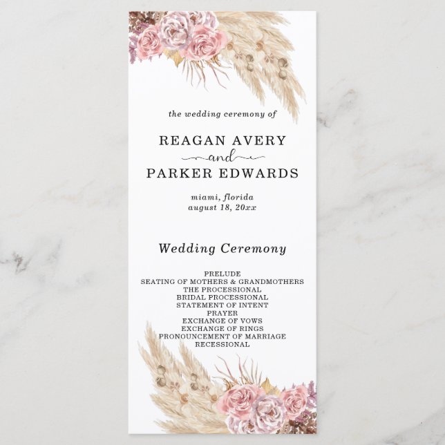 Programme Pampas Grass séché Floral Rose violet Mariage  (Devant)