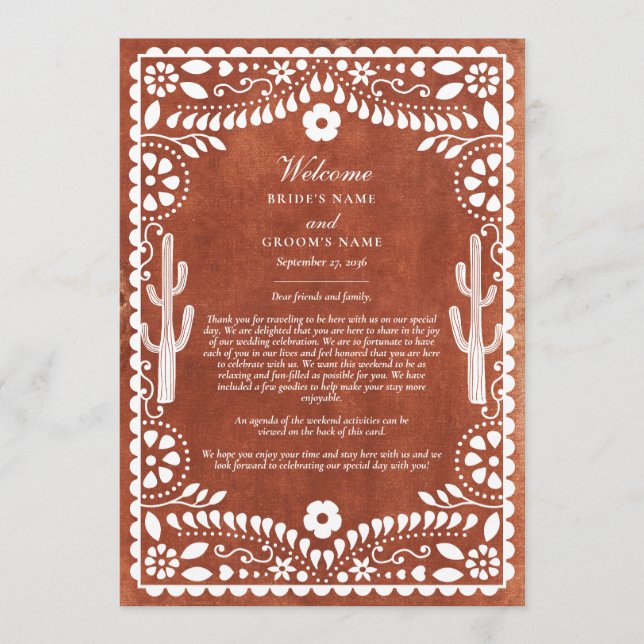 Programme Papel Picado Boda Mexican Wedding Itinerary (Devant)