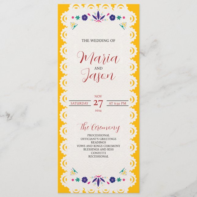 Programme Papier mexicain Picado Jaune Nuestra Boda Mariage (Devant)