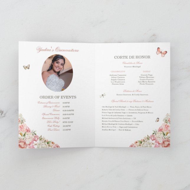 Programme Papillon rose blanc floral Quinceañera (Intérieur)