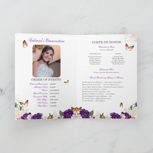 Programme Papillon Tiara Rose pourpre Quinceanera (Intérieur)