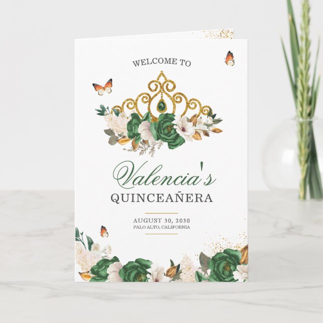 Programme Papillon Tiara Rose vert Quinceanera (Devant)