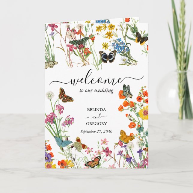 Programme Papillons fleur sauvage Mariage Ordre de service (Devant)