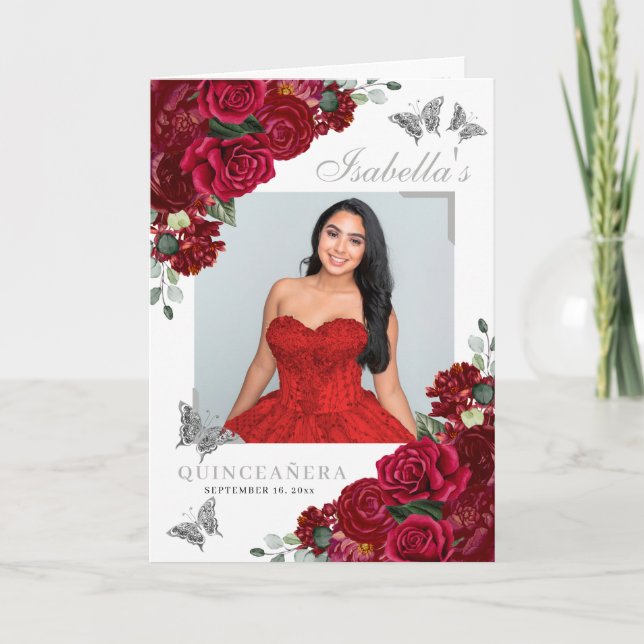 Programme Papillons Quinceanera Floral Rouge et Argent Tiara (Devant)