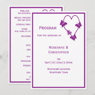 Programme Papillons violets Mariage de conception cardiaque