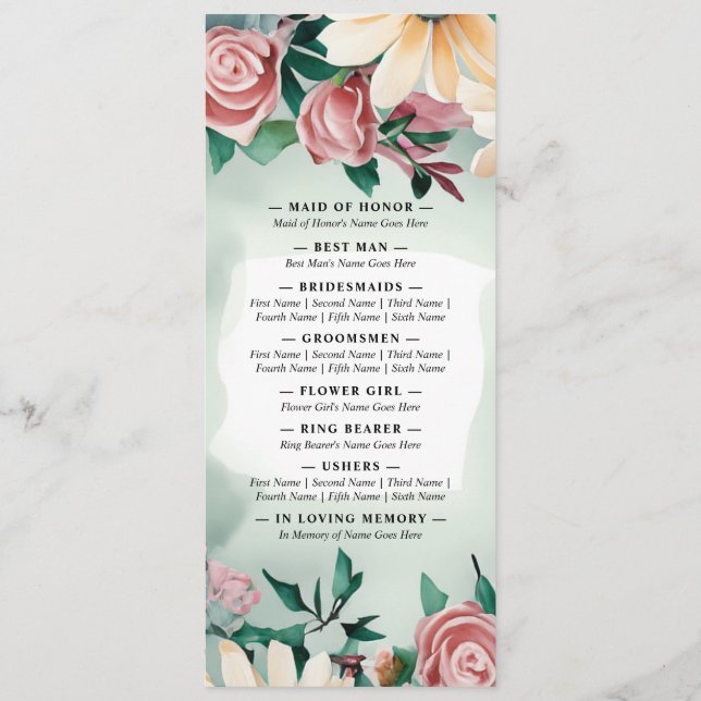 Programme Pastel Flower Elégance : Sage Green Floral Mariage (Dos)