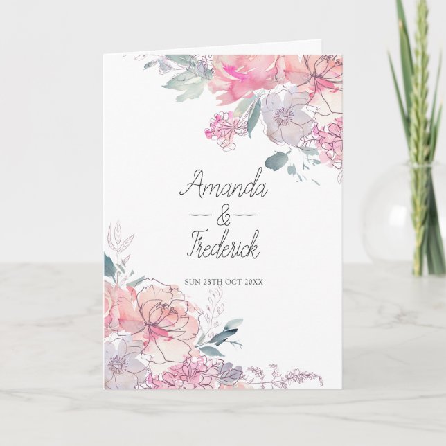 Programme Pastel Watercolor Doodle Floral Mariage Mariage (Devant)
