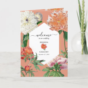 Programme Peach Pink Peonies Mariage Ordre de service
