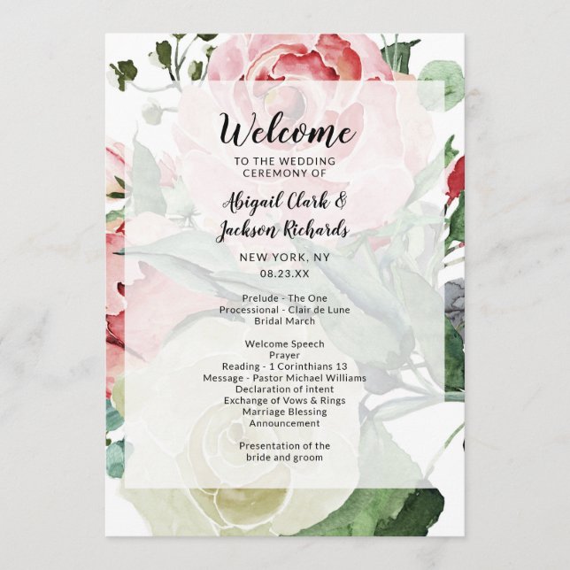 Programme Peach Watercolor Floral Patal Mariage Ceremony (Devant)