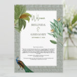 Programme Peacock Feather Tropical Mariage Itinéraire<br><div class="desc">Un design vintage d'oiseau paon avec verdure tropicale et motif damassé arrière - plan. Ce design est idéal pour toutes les saisons. Un design aquarelle élégant dans un thème contemporain. Un programme mariage d'itinéraires avec des plumes de paon glorieuses et des éléments modernes. Des invitations de mariage et d'autres articles...</div>