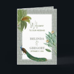 Programme Peacock Feather Tropical Mariage Ordre de service<br><div class="desc">Un design vintage d'oiseau paon avec verdure tropicale et motif damassé arrière - plan. Ce design est idéal pour toutes les saisons. Un design aquarelle élégant dans un thème contemporain. Un design mariage et raffiné de ventilateur de programme avec des plumes de paon glorieuses et des éléments modernes. Des invitations...</div>