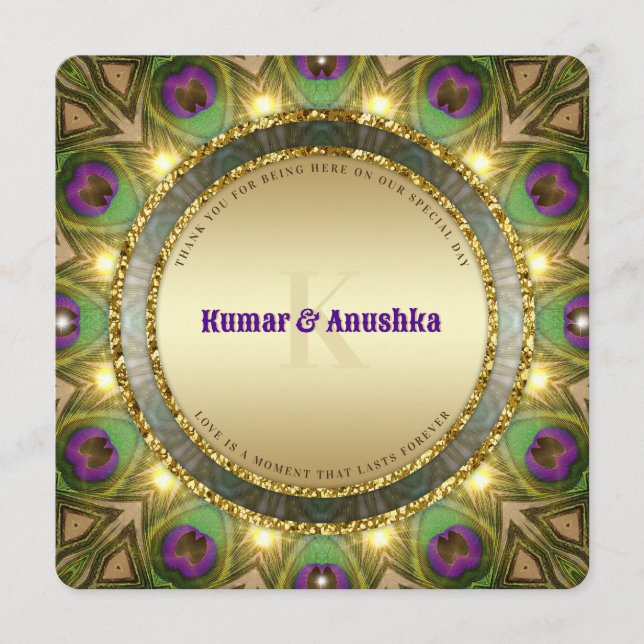 Programme Peacock Feathers Gold Glow Mariage indien Inviter (Devant)
