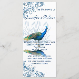 Programme Peacock Garden in Blue and White Wedding Program