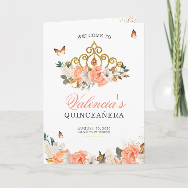 Programme Pêcher Rose Gold Tiara Butterfly Quinceanera (Devant)