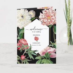 Programme Peonies roses Mariage Ordre de service Noir