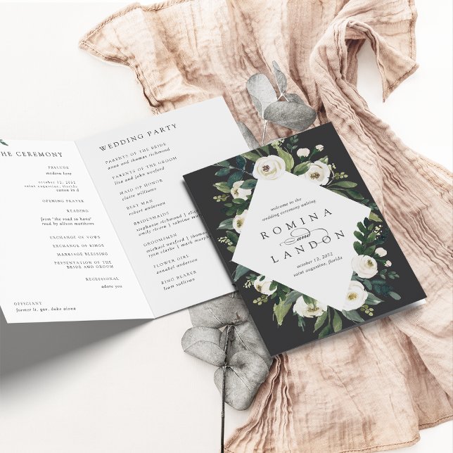 Programme Peony blanc | Aquarelle Mariage de cadre Floral (Créateur téléchargé)