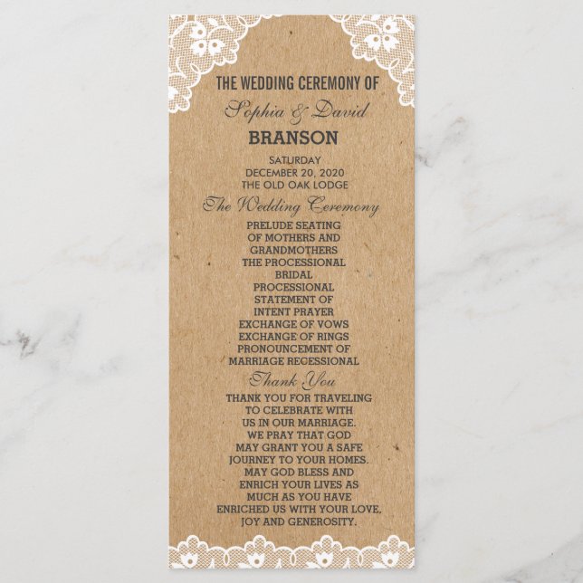 Programme personnalisé Mariage de papier dentelle  (Devant)