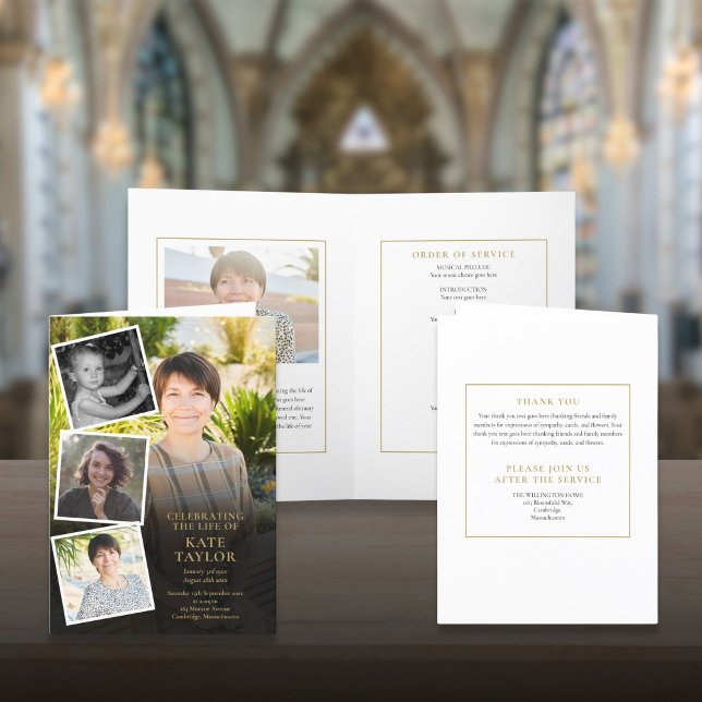 Programme Photo Collage Funérailles Ordre de service plié (Photo Collage Funeral Order Of Service Folded Program)